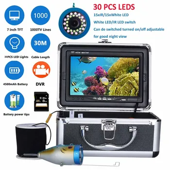 

7" Inch DVR Recorder 30M 1000TVL Fish Finder Underwater Fishing Camera 15pcs White LEDs + 15pcs Infrared Lamp For Ice/Sea/River