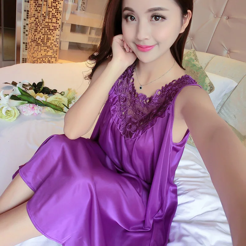 

Women Sleepwear Nightgown Sexy Nightwear Satin Silk Nightdress Sling Nighties Summer Sleepshirt Night Clothes Soft Nighty