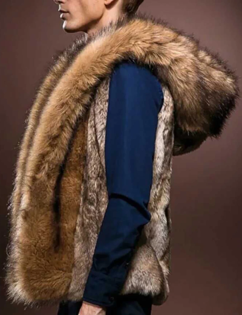 Модная зимняя мужская меховая жилетка, новая Толстая меховая толстовка с капюшоном, мужские жилеты, мужская верхняя одежда без рукавов, брендовая одежда, пальто, жилеты
