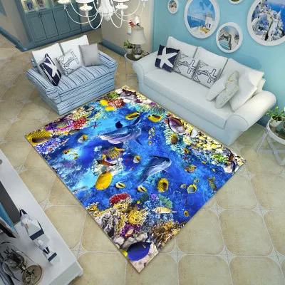 Разноцветный 6 мм ультра-тонкий 3D ковер Средиземноморский стиль Дельфин коврик журнальный столик для гостиной диван спальня пол ковер на заказ - Цвет: P