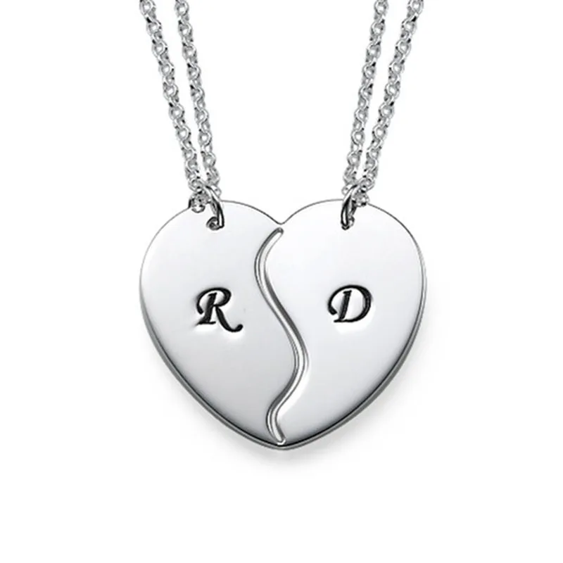 

Personalized Paired Custom Necklaces Custom Breakable Heart Necklace with Initial Engraving for Lovers Couple Sterling Silver