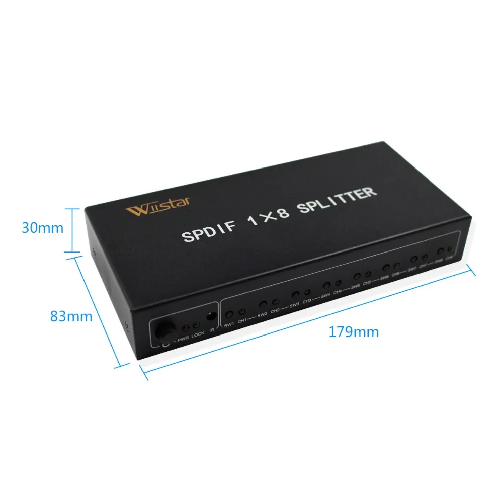 Wiistar SPDIF Splitter 1x8 Digital Optical Audio Splitter SPDIF 1 In 8 Out Support DTS/Dolby with Power Adapter High Quality