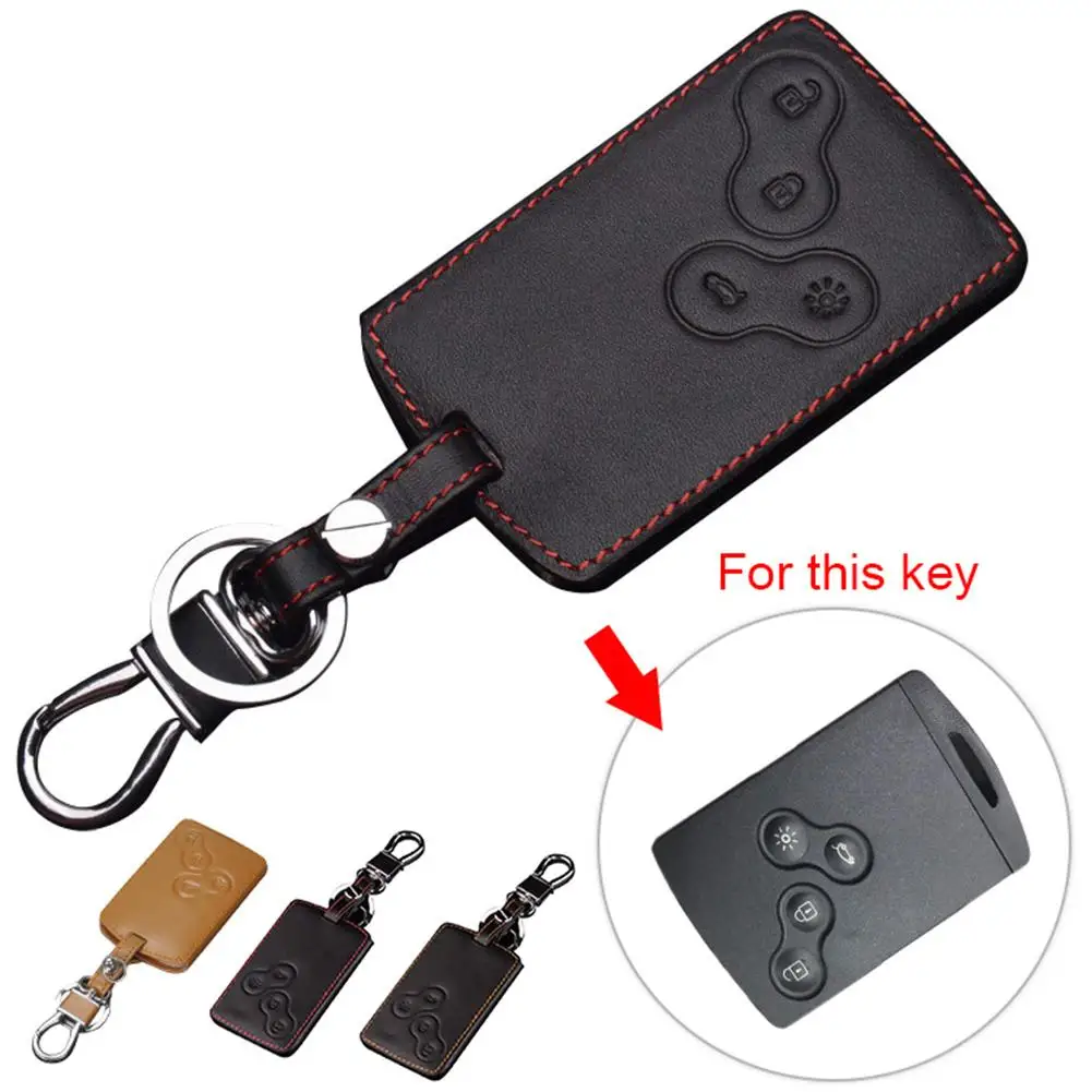 

Stylish Genuine Leather 4 Buttons Car Remote Key Cover Case for Renault Koleos Key Wallet key organizer porte clef mignon new