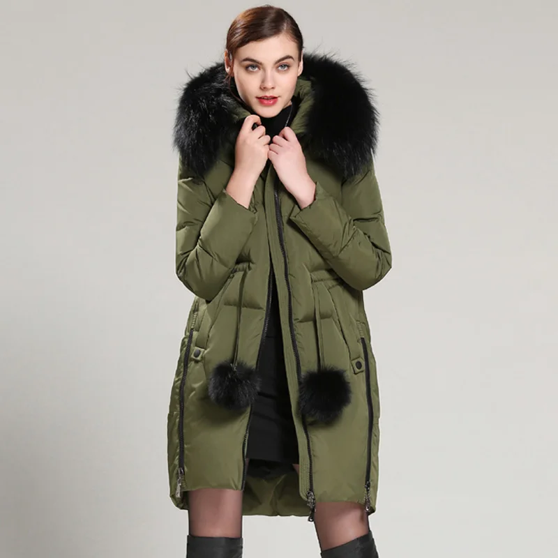 High Quality Green Parka Coat With Fur Hood Womens Winter Jackets Thick