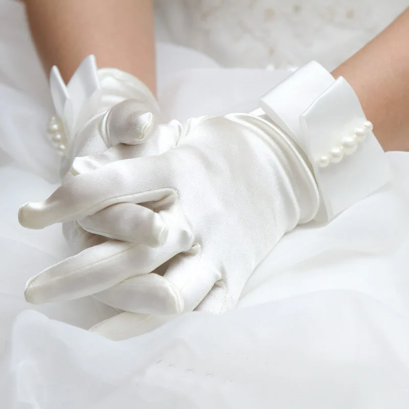 Причастие Выходные туфли на выпускной Вечерние перчатки для новобрачных, раздел-Вечерние Платья для подружек невесты короткий атласный