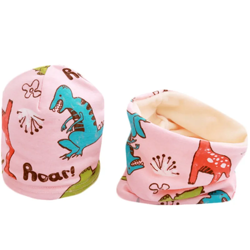 

New Cartoon Plush Girls Hat Scarf Set Fruit Owl Stars Print Baby Boys Hat Children Hats Scarf-Collar Sets Cotton Kids Caps Set