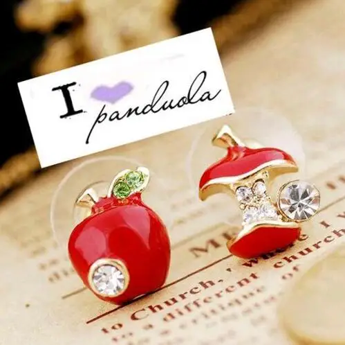 

Hot Fashion lovely Cute red drops of glaze asymmetric apple crystal stud earrings for women Alloy Jewelry Accessories Wholesale