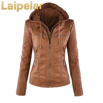 

2018 Fashion Winter Faux Leather Jacket Women's Basic Jackets Hooded Black Slim Motorcycle Jacket Women Coats Female XS-7XL