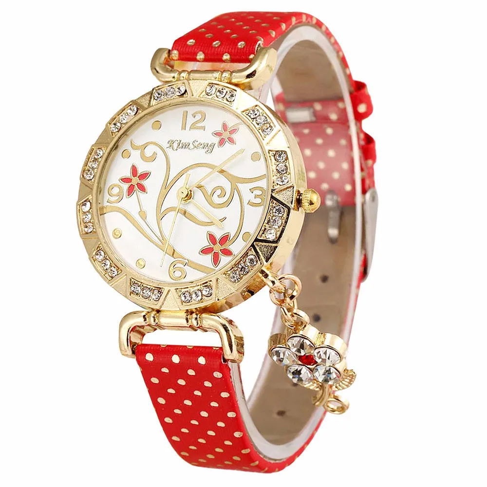 5001 женские часы с узором орхидеи, браслет, кожа, бриллиант, кварцевые наручные часы, reloj mujer, Новое поступление