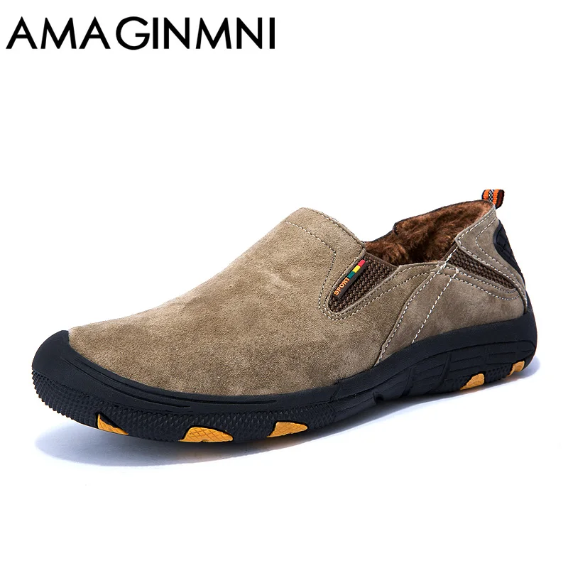 

AMAGINMNI winter shoes men Casual leather shoes 2018 New Fashion shoes Keep your feet warm men loafers moccasins High quality