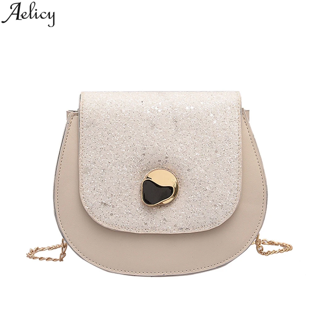 

Aelicy Saddle Messenger Bags Women Sequined Fashion Shoulder Bag Ladies Crossbody Bag Versatile Solid Chain Bag Hot Sales