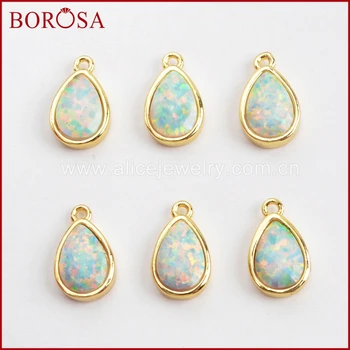 

BOROSA 10pcs Teardrop Gold Color Bezel White Opal Faceted Charm,Fashion Manmade Opal Japanese Opal Pendant Jewelry Making ZG0306