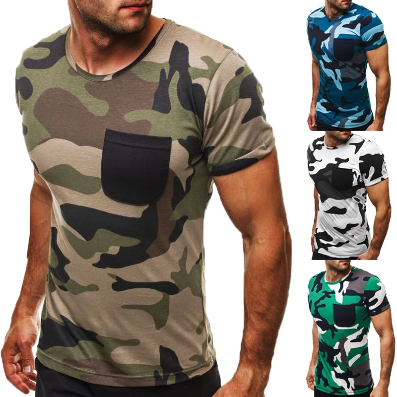 Summer Camo Cotton Men's T Shirts Short Sleeve Muscle Tee Army Slim Fit