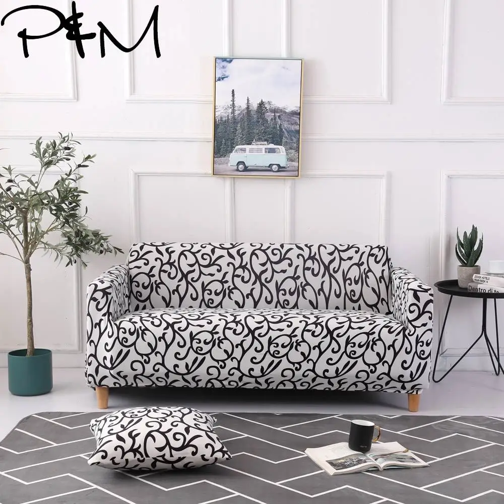 P&M Black and white pattern Print Stretch Sofa cover