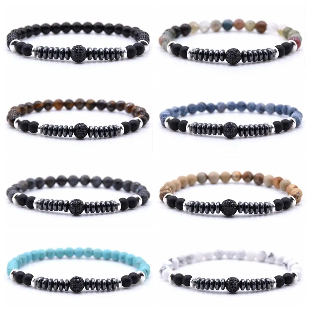 

Natural Stone 6 mm Beaded Strand Black Zircon Ball Hematite Healing Bracelets For Men Women Jewelry Men Bracelet Homme Gift