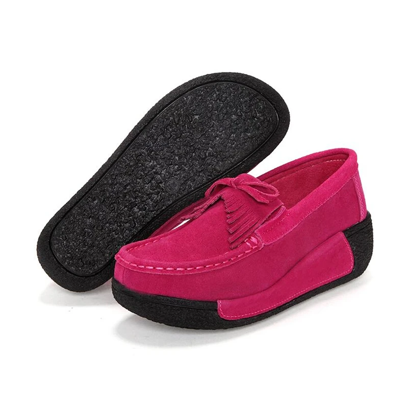 Leather Tassel Women Toning Shoes Height Increasing Swing Shoes Thick Soles Wedge Slimming Spring Autumn Women Lazy