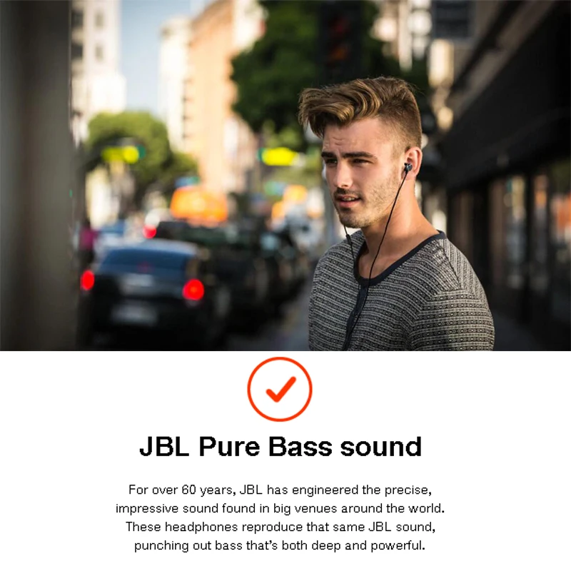 JBL TUNE 290 Wired Stereo Earphone Sport Pure Bass Headset T290 1 Button Remote Earbuds Hands free Call with Mic for Smartphones
