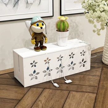 

White Wood-plastic Board Socket Power Cord Wire Cable Management Organizer Container For Home Office Desktop Cable Storage Box