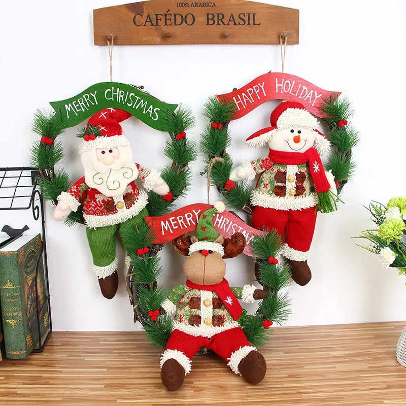 

1Pcs Christmas Wreath Wood Christmas Decor For Home Santa Snowman Dolls Grand Tree Christmas Gift Xmas Ornament Pendant Navidad