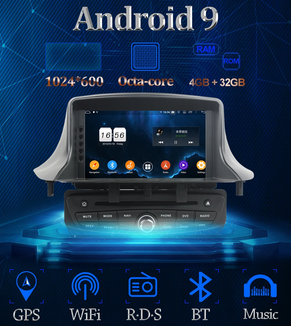 Sale Owtosin Car Radio Multimedia Video Player Navigation GPS Android 9.0 For Renault Megane III Fluence 2009-2016 Car 4GB RAM 1