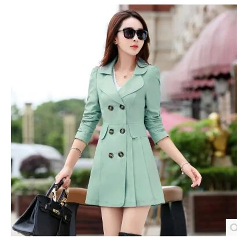 

2017 women windbreaker spring new high quality fashion clothes slim coat coat pure color ms medium long windbreaker OK82