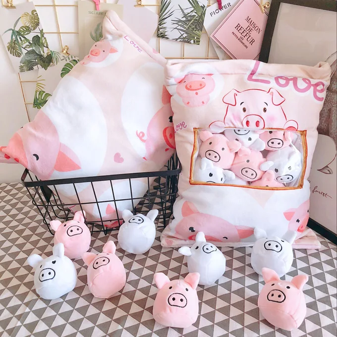 plush toy cartoon one bag pudding cat kitten pig piggy stuffed cushion pillow