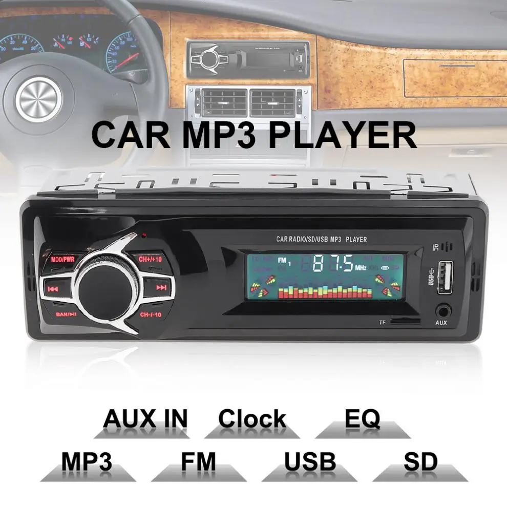 

1 Din 12V Autoradio Car Radio MP3 Player Vehicle Stereo Audio In-Dash Aux Input Receiver Support TF/USB/SD+Remote Control