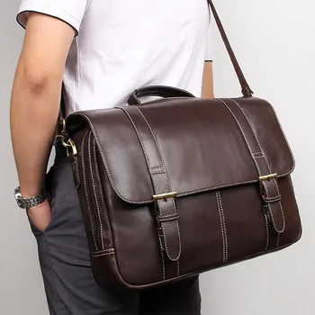 

Nesitu Vintage Chocolate Genuine Leather Men Briefcase Messenger Bag Business Travel Bag 14'' 15.6'' Laptop Male Portfolio M7396