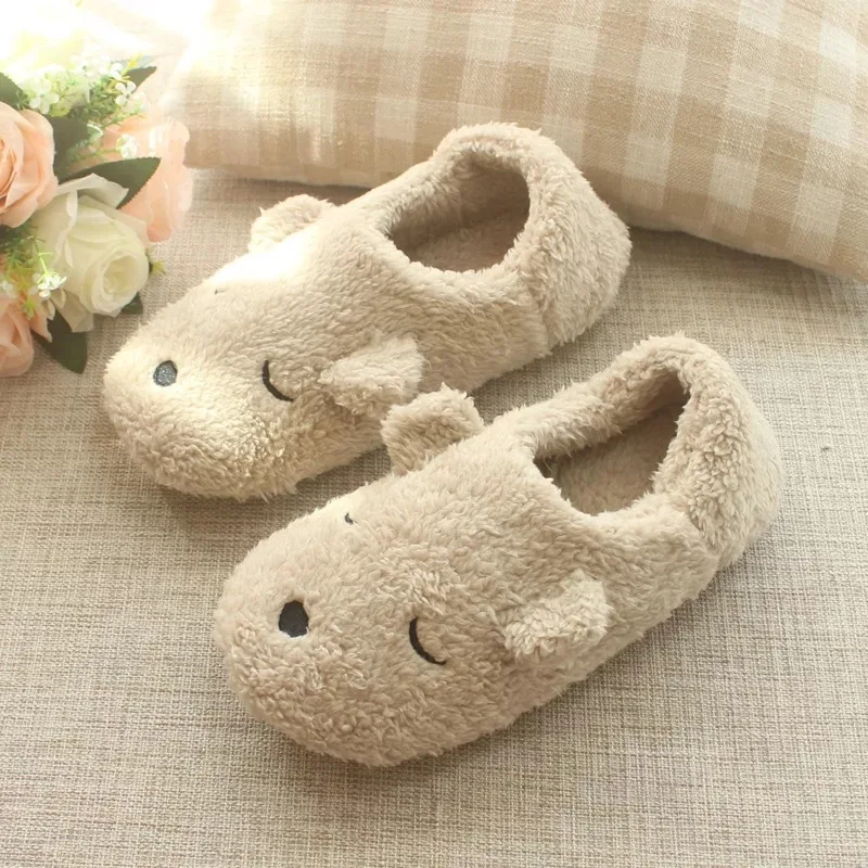 XiaoKaiXin Winter Home Cartoon Squinting Dog Soft Plush Slippers Women Indoor Floor Warm Bedroom big Size Slipper Shoes Girls