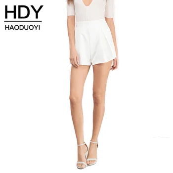 

HDY Haoduoyi New Fashion Women Shorts 2 Colors Solid Zipper Back High Waist Casual Hot Shorts Office Lady Slim Pleated Shorts