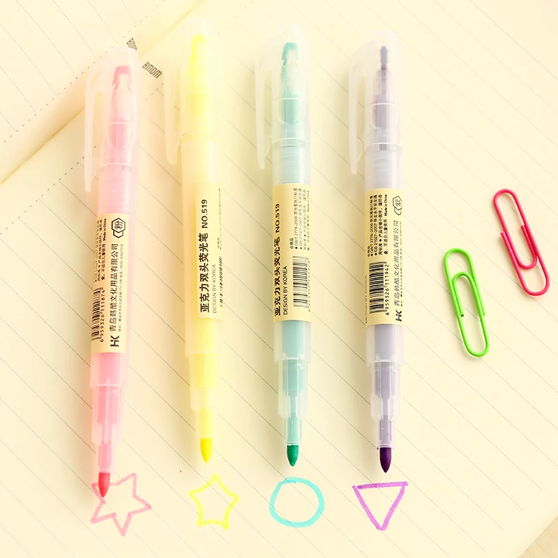

48 pcs/Lot Fluorescent color Highlighter Marker pen set Dual head Marker pen for Key point Office School supplies Canetas FB825