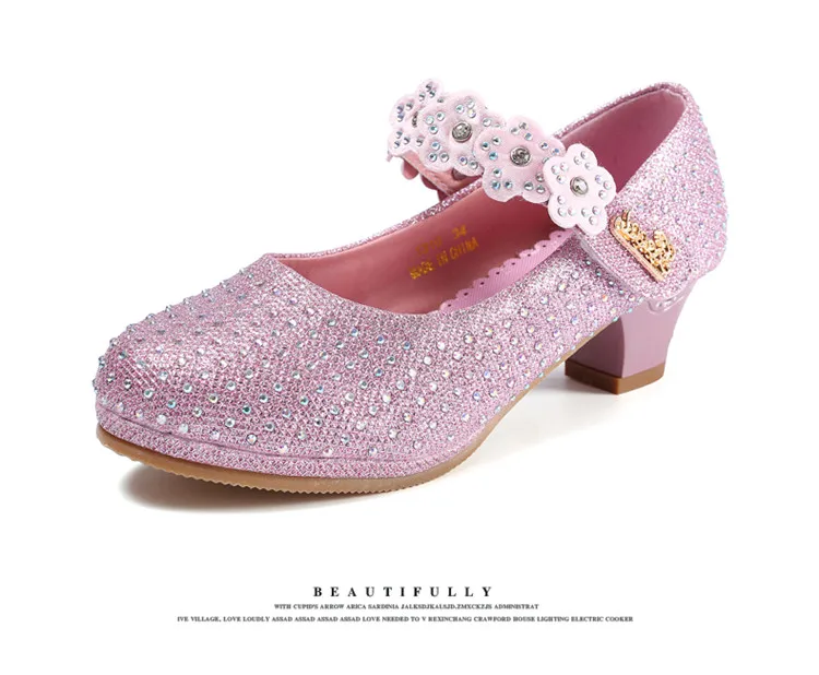 Cristal de Diamante Sapatos de Dança de Flores Infantis de Alta-salto Sapatos de Couro Meninas Sandálias Alto Sapatos Princesa Crianças 13 Cristal de Diamante Sapatos de Dança de