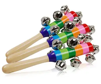 

Baby Rainbow Toy Kid Pram Crib Handle Wooden Activity Bell Stick Shaker Rattle 18cm Party Supplies Gifts for Children SN944
