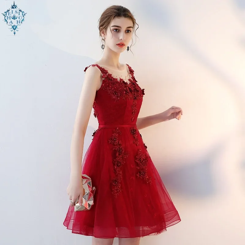 

Ameision New Red Elegent Toast Clothing Evening Dress Banquet Female Lace O-neck Sleeveless