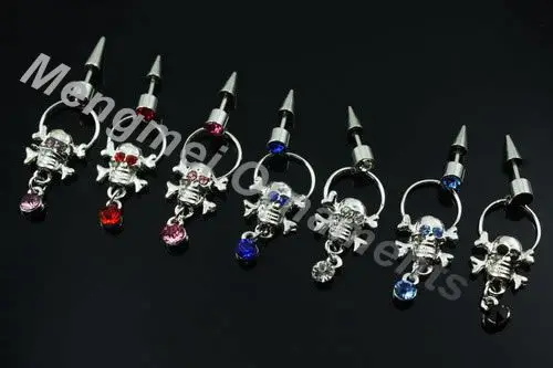 

Hip Hop Skull Dangled with Acrylic Rhinestone Barbell Rings Navel Piercing Bell Button Rings Body Jewelry Mix Colors