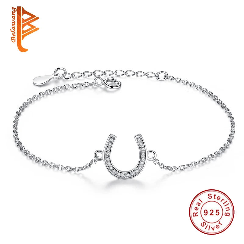 Genuine 100 925 Sterling Silver Horseshoe U Shape Chain Link Women