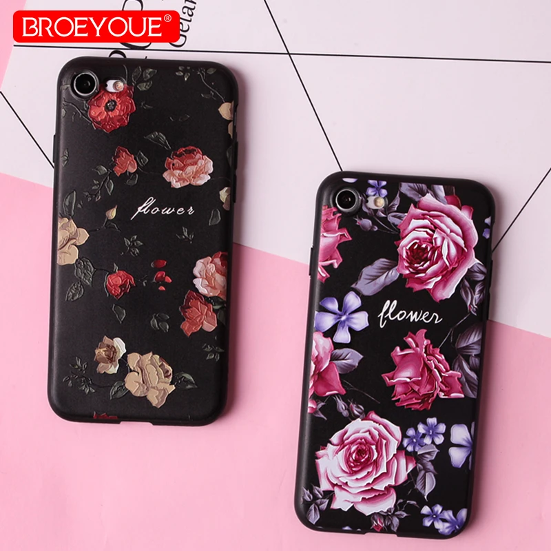 Flower Pattern Phone Case For Apple iPhone 7 6 6S 8 5 5S X Rose Floral iphone Plus Soft TPU Black Cover |