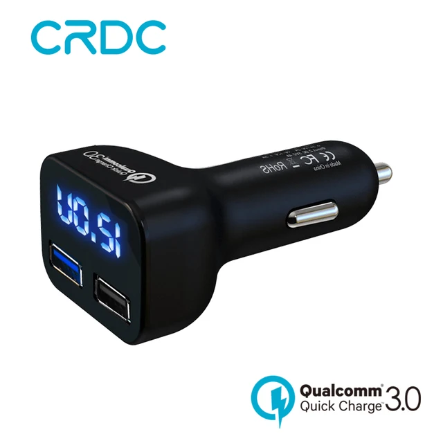 Best Offers CRDC Car Charger Quick Charge 3.0 Dual USB Smart Fast Charge Adapter with LED Display Voltmeter Universal for All Phone Tablet
