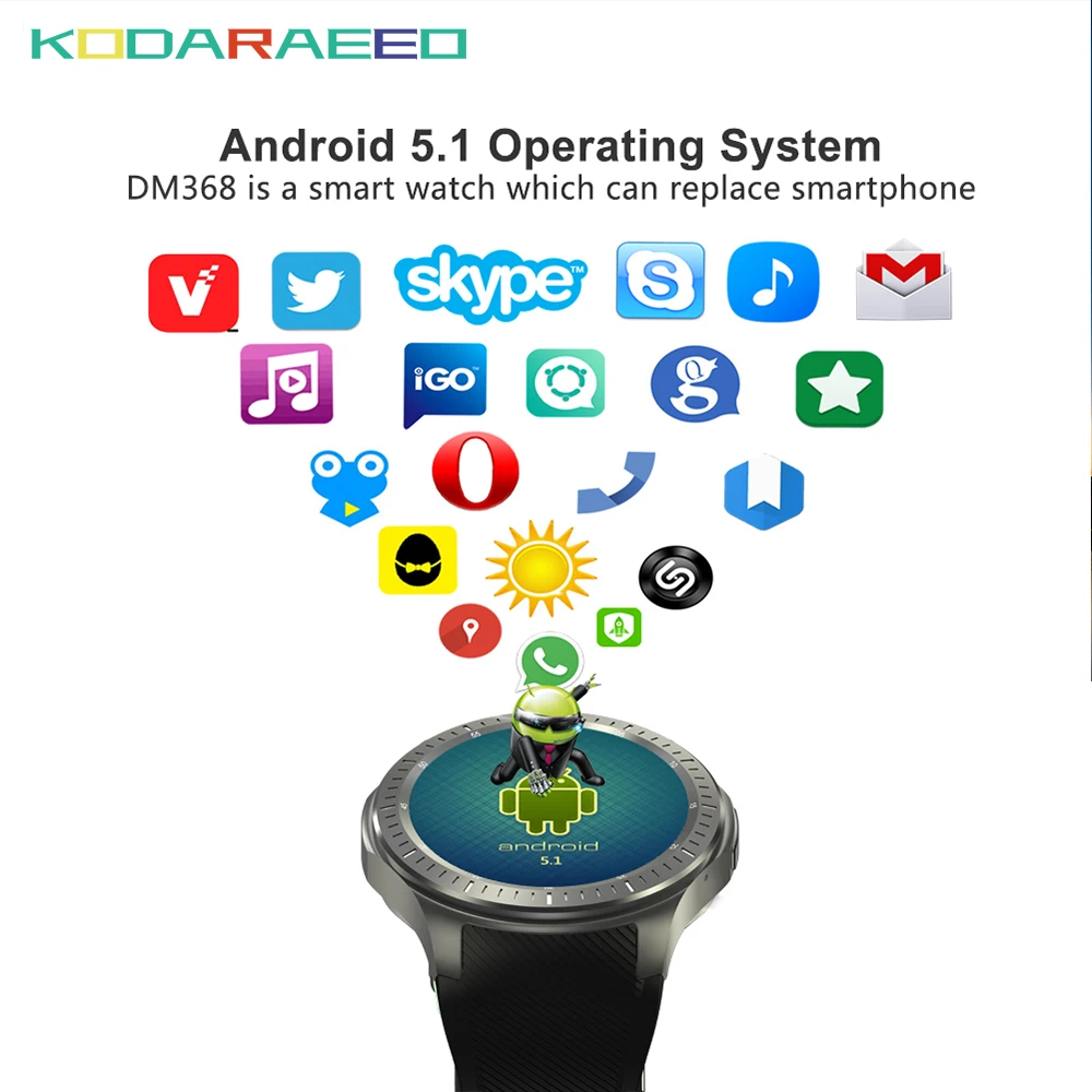 

DM368 Smart Watch for Andriod Quad Core Watch phone With SIM Card 3G WiFi GPS Bluetooth Heart Rate tracker Monitor smart watch