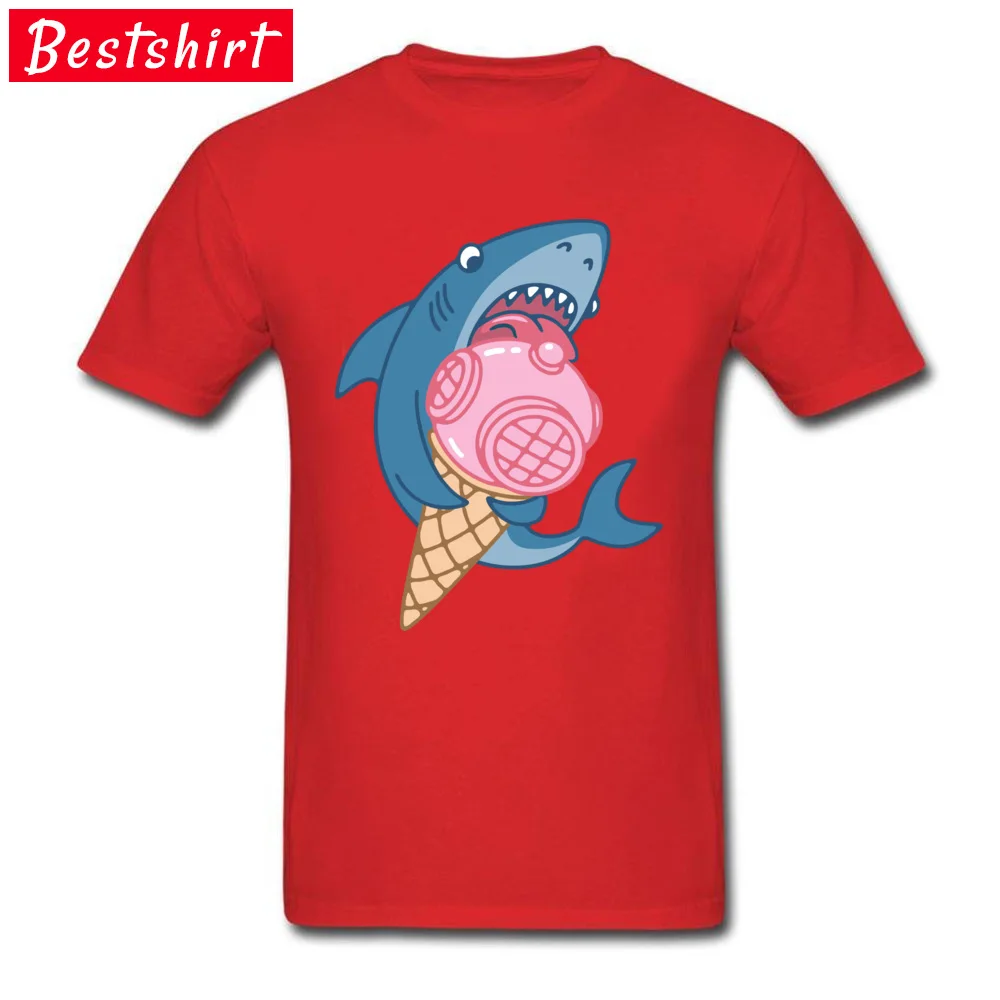 cosie Shark and ice cream Round Neck Tshirts Summer T Shirt Short Sleeve for Adult Wholesale 100% Cotton Design T Shirt Shark and ice cream red