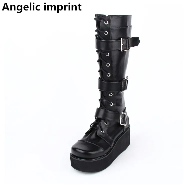 Angelical 47 fleeces Botas Hebillas Punk Inside Zip Cuñas Tacón Motocicleta Black Bombas Mori Impresión De Señora Lolita Black Zapatos Alto Chica 33 Mujer Pu rRqBrTx8wf