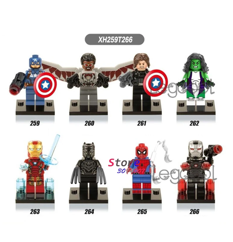 

1PCS model building blocks superhero Captain America Falcon She-Hulk Iron Man Black Panther Spider-Man toys for children gift