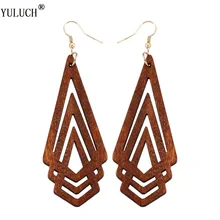 YULUCH, серьги из натурального дерева, геометрические, полые, треугольные, индивидуальные, простые, стильные, модные, ювелирные изделия для женщин, девушек, вечерние