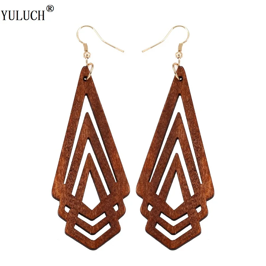 

YULUCH Natural Wooden Earrings Geometrica Hollow Triangle Personality Simple Style Fashion Jewelry For Woman Girls Prom Party