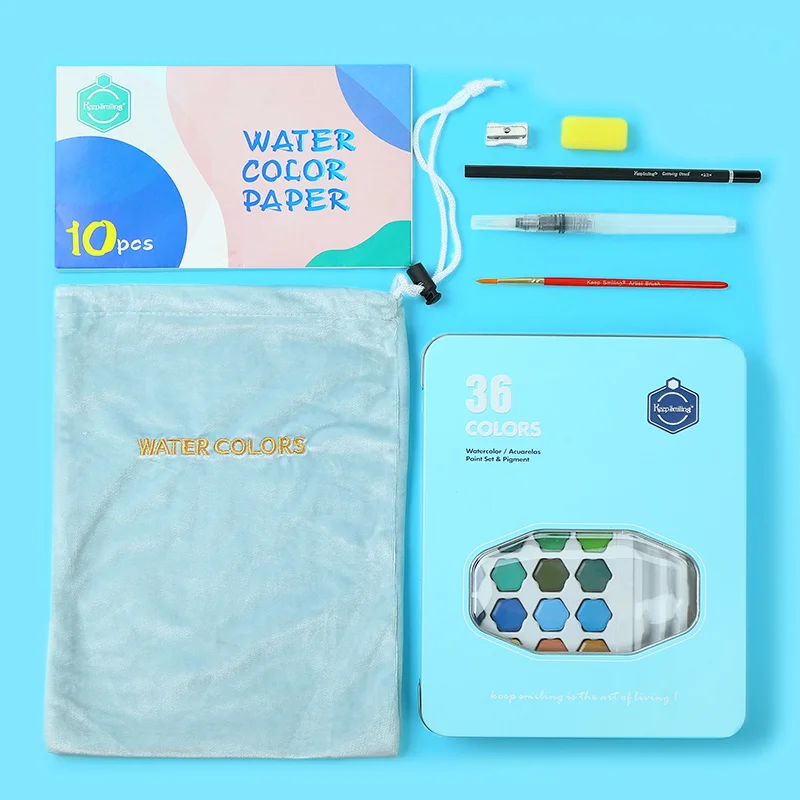 Günstig 36 farbe solide aquarell set blau schwarz rosa tragbare eisen box anfänger hand bemalt kinder kunst liefert