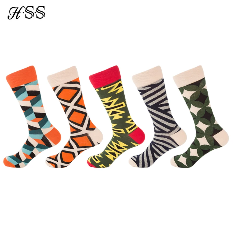 

HSS Brand Men's Cotton Happy Socks Funny Combed Colorful Multi Pattern Long Sock Skateboard Casual Socks for Men Big Size