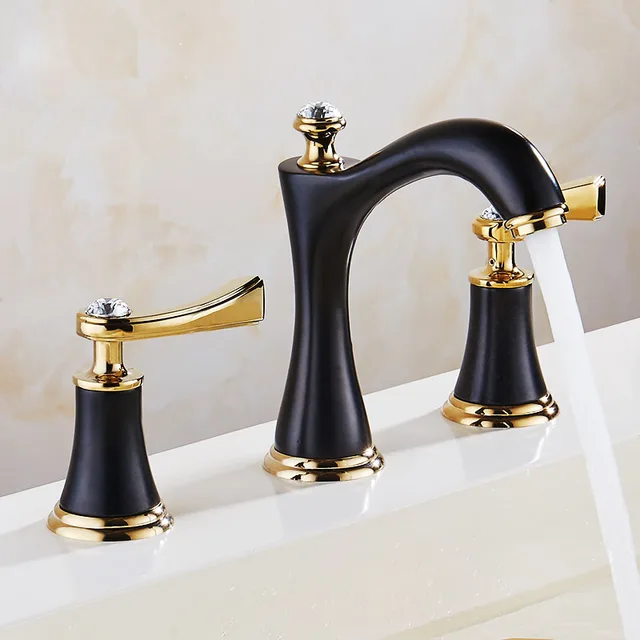 Basin Faucets Polished Black and Golden Brass Modern Bathroom Sink
