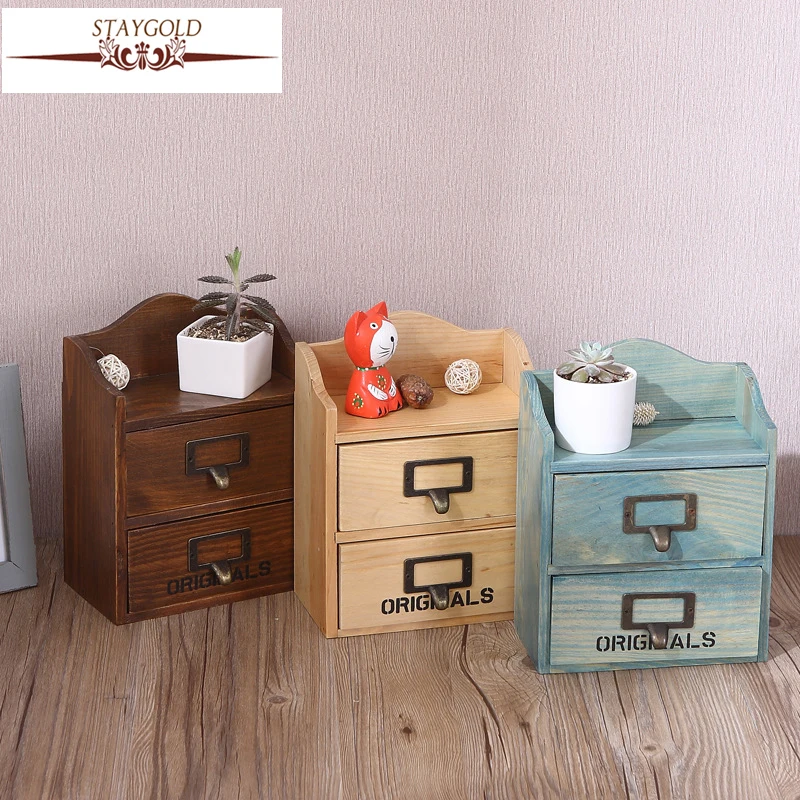 

Staygold Zakka Double - Layer Mini - Storage Cabinet Drawer Type Container Woody Drawer Storage Layers Drawer Storage Cabinet