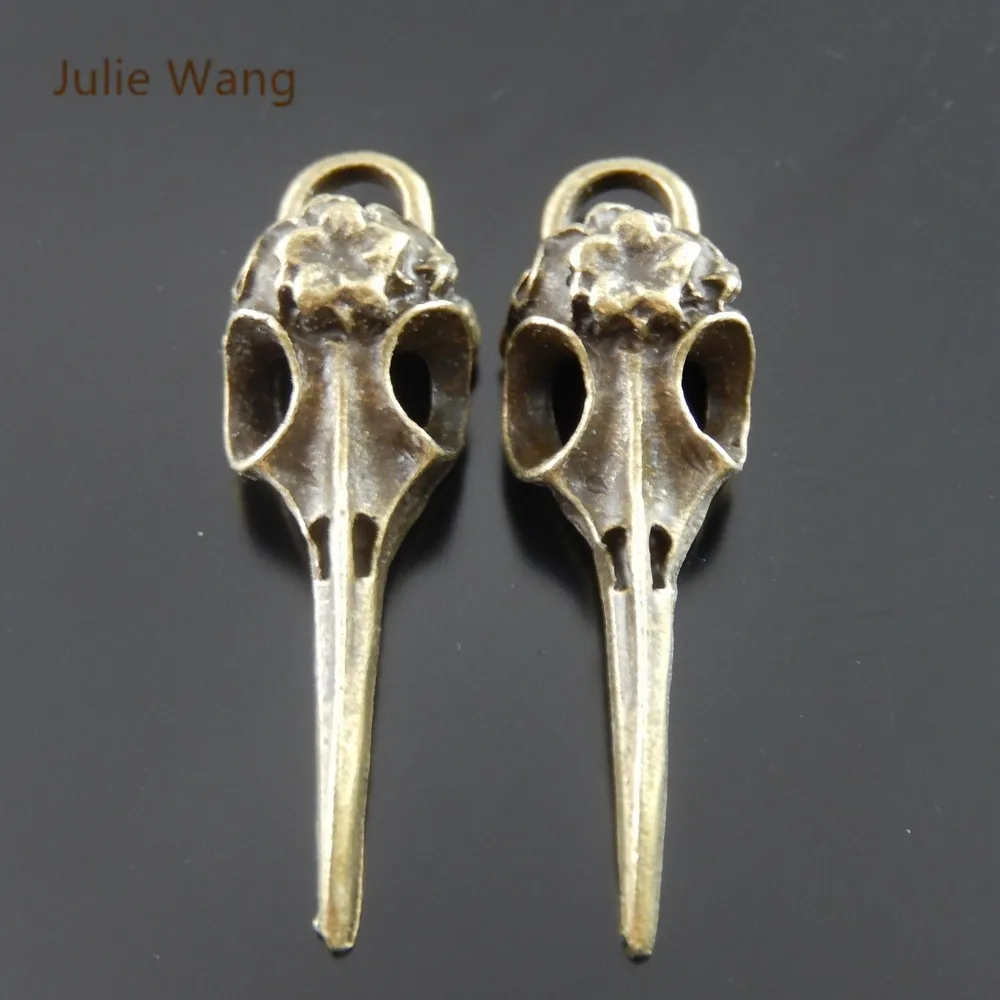 Julie Wang 5 шт. птица клюв талисманы череп птица голова античная бронза кулон браслет серьги Мода Панк ювелирные изделия изготовление аксессуаров