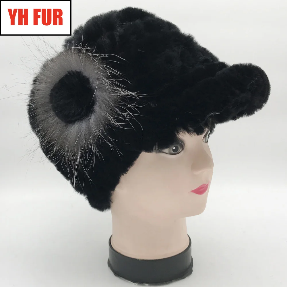 Новинка, Женский Настоящий мех кролика, шапка, зимние меховые шляпки кролика Рекс, вязаные, хит,, натуральный мех кролика Рекс, шапки